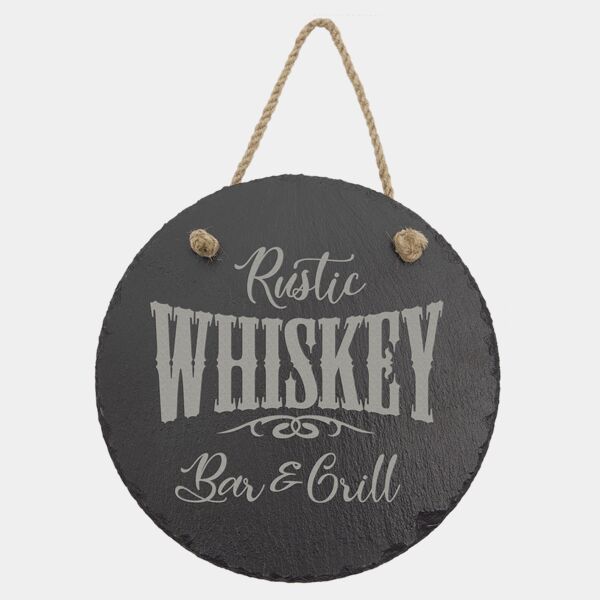7 3/4" Round Slate Decor with Hanger String Thumbnail